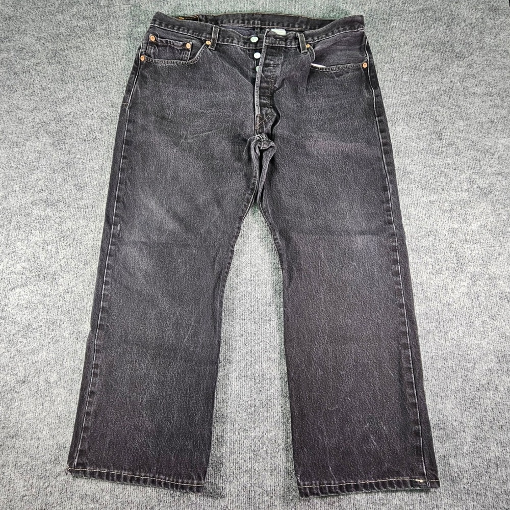 Vintage Levi's 501 Black Denim Jeans 37x26 Faded Charcoal Button Fly Y2K 2004